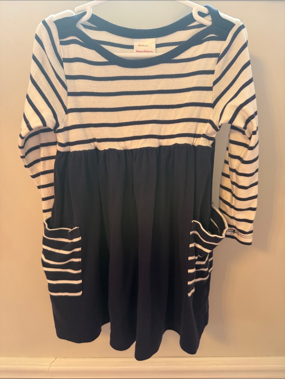 Hanna Andersson Navy and White Striped Knit Pocket Dress